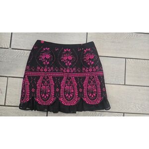 Metrostyle Black Pink Paisley Floral Scalloped Mesh Trim Mini Skirt Size 10